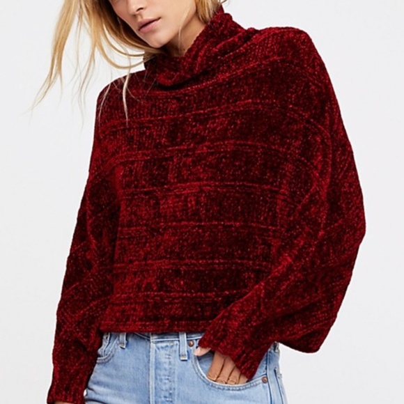 Free People Sweaters - 🆕 Free People Maroon Plush Velvet Sweater